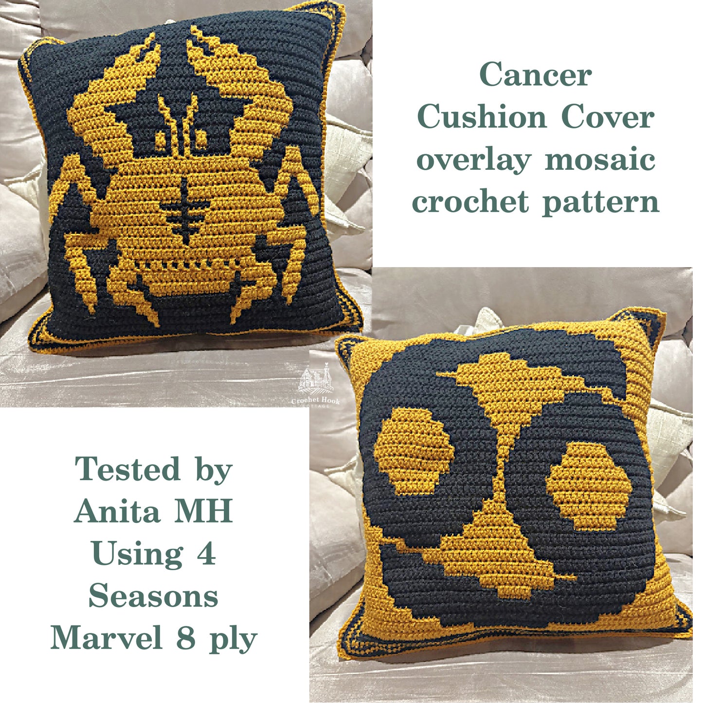 Crochet Pattern - Cancer Cushion Cover - mosaic crochet pattern