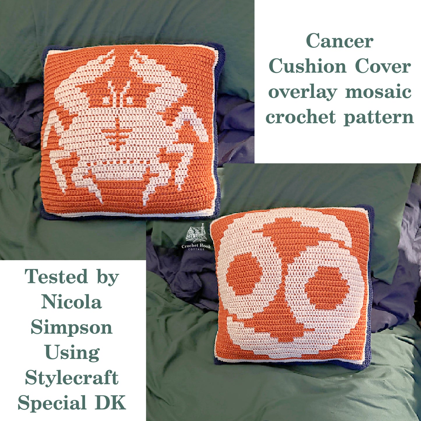 Crochet Pattern - Cancer Cushion Cover - mosaic crochet pattern